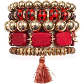 RIAH FASHION Bohemian Beaded Multi Layer Versatile Statement Bracelets - Stackable Stretch Strand Cuff Bangles Sparkly Crystal, Wood Beads in Saudi Arabia