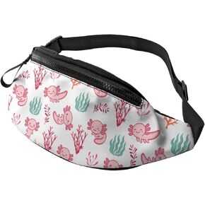 Cute Pink Axolotl Fanny Pack Sport Casual Waist Pack For Women Men Fashionable in Kuwait