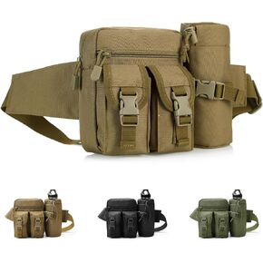 Tactical Fanny Pack, Military Waist Bag Belt Bag with Water Bottle Holder Small Hip Bum Bag for Hiking Climbing Fishing Outdoor Running (Black)