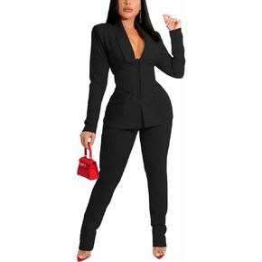 طقم نسائي مكون من قطعتين بدلة عمل مثيرة للتحكم في البطن، بليزر مفتوح من الأمام، عالي الخصر، طقم سراويل ضيقة in Kuwait