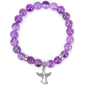 Guardian Angel Charm Bracelets for Women Girls Healing Crystal Beaded Stretch Elastic Bracelet Memorial Protection Sympathy Gift Natural Stone Inspirational Bracelet Faith and Love Jewelry