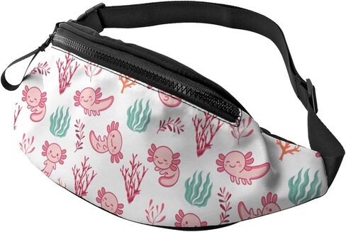 Cute Pink Axolotl Fanny Pack Sport Casual Waist Pack For Women Men Fashionable in Kuwait