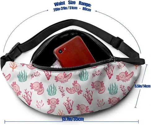 Cute Pink Axolotl Fanny Pack Sport Casual Waist Pack For Women Men Fashionable in Kuwait