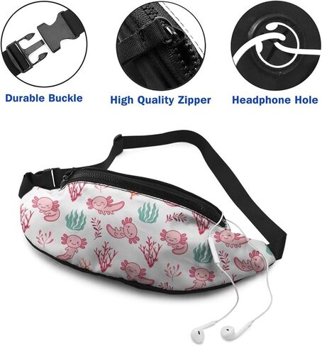 Cute Pink Axolotl Fanny Pack Sport Casual Waist Pack For Women Men Fashionable in Kuwait