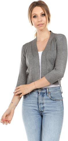 Cielo Women's Soft Solid Open Front 3/4 Sleeve Sweater Cardigan in Saudi Arabia