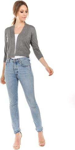 Cielo Women's Soft Solid Open Front 3/4 Sleeve Sweater Cardigan in Saudi Arabia