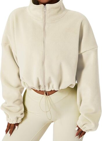 Bumeex Women's Full Zip Fleece Cropped Fall Winter Jacket Sweatshirt Sweater in Saudi Arabia