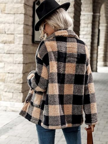 MakeMeChic Women's Fuzzy Fleece Jacket Casual Plaid Button Down Teddy Jacket Coat Outerwear in Saudi Arabia