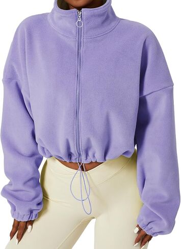 Bumeex Women's Full Zip Fleece Cropped Fall Winter Jacket Sweatshirt Sweater in Saudi Arabia