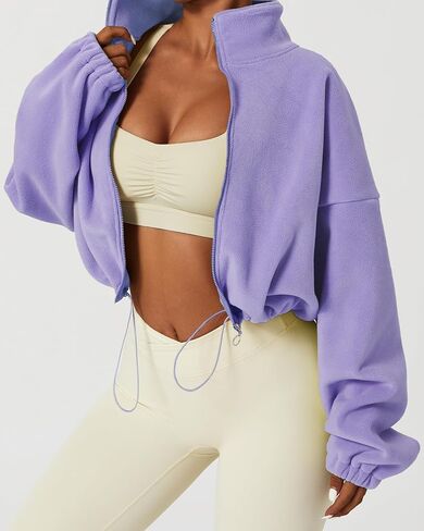 Bumeex Women's Full Zip Fleece Cropped Fall Winter Jacket Sweatshirt Sweater in Saudi Arabia