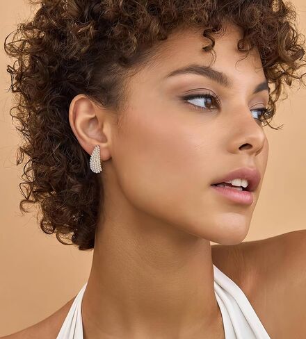 Aprilery Pearl Hoop Earrings for Women, Trendy 14K Gold Plated Round Pearl Cuff Hoop Earrings Hypoallergenic Statement Earrings Jewelry for Teen Girls Gifts for Her in Saudi Arabia