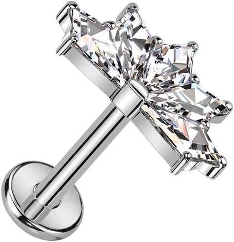 Pierced Owl 16GA F136 Implant Grade Titanium Internally Threaded CZ Crystal Fan Top Flat Back Labret Stud in Saudi Arabia