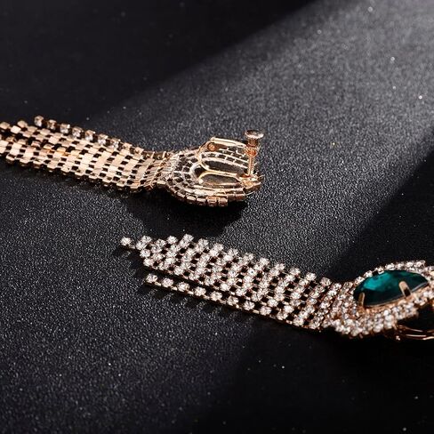 Xerling Rhinestones Tassel Fringe Chain Chandelier Earrings Gold Non-pierced Clip on Earrings Blue Green Red Crystal Earrings for Women Girls in Saudi Arabia