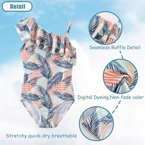 Mardonskey Girls One Piece Swimsuits Hawaiian Ruffle Swimwear Kids Summer Bathing Suit 3-14 Years in Saudi Arabia