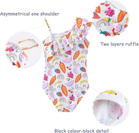 Mardonskey Girls One Piece Swimsuits Hawaiian Ruffle Swimwear Kids Summer Bathing Suit 3-14 Years in Saudi Arabia