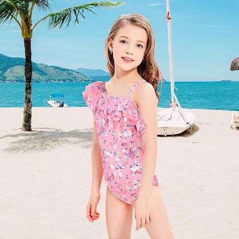 Mardonskey Girls One Piece Swimsuits Hawaiian Ruffle Swimwear Kids Summer Bathing Suit 3-14 Years in Saudi Arabia