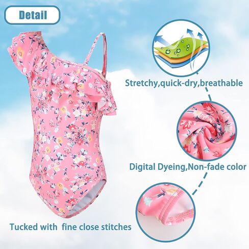 Mardonskey Girls One Piece Swimsuits Hawaiian Ruffle Swimwear Kids Summer Bathing Suit 3-14 Years in Saudi Arabia