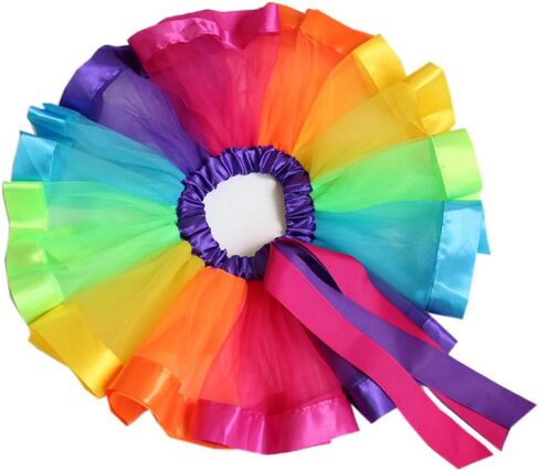 Layered Rainbow Tutu Skirt Costumes Set with Hair Bows Clips and Satin Sash for Girls Birthday Party Dress up (Purple/Blue/Rose Rainbow, L,4t~8t) in Saudi Arabia