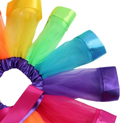 Layered Rainbow Tutu Skirt Costumes Set with Hair Bows Clips and Satin Sash for Girls Birthday Party Dress up (Purple/Blue/Rose Rainbow, L,4t~8t) in Saudi Arabia