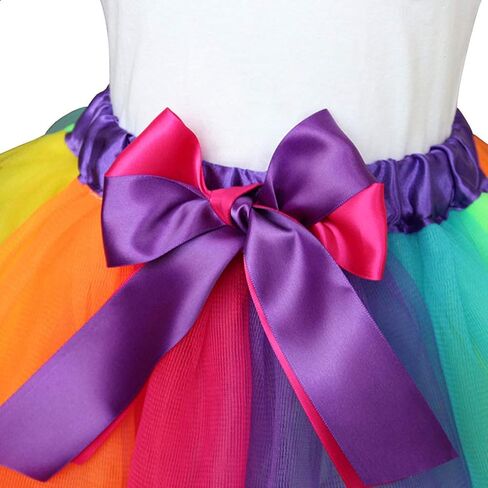Layered Rainbow Tutu Skirt Costumes Set with Hair Bows Clips and Satin Sash for Girls Birthday Party Dress up (Purple/Blue/Rose Rainbow, L,4t~8t) in Saudi Arabia