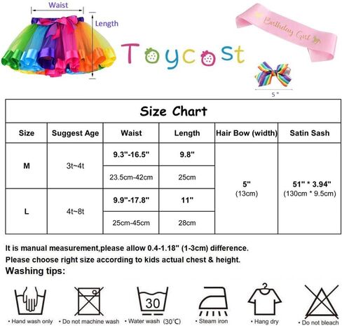 Layered Rainbow Tutu Skirt Costumes Set with Hair Bows Clips and Satin Sash for Girls Birthday Party Dress up (Purple/Blue/Rose Rainbow, L,4t~8t) in Saudi Arabia