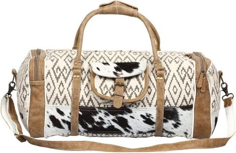 Myra Bag Cross Design Upcycled Canvas & Cowhide Traveller Duffel Bag S-1373 in Saudi Arabia