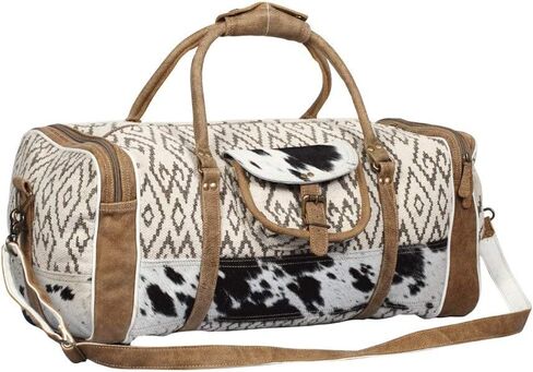 Myra Bag Cross Design Upcycled Canvas & Cowhide Traveller Duffel Bag S-1373 in Saudi Arabia