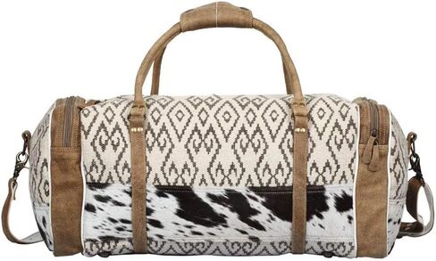 Myra Bag Cross Design Upcycled Canvas & Cowhide Traveller Duffel Bag S-1373 in Saudi Arabia