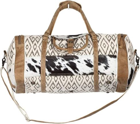Myra Bag Cross Design Upcycled Canvas & Cowhide Traveller Duffel Bag S-1373 in Saudi Arabia