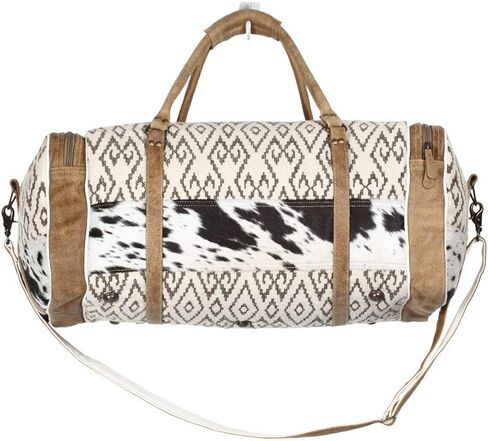 Myra Bag Cross Design Upcycled Canvas & Cowhide Traveller Duffel Bag S-1373 in Saudi Arabia