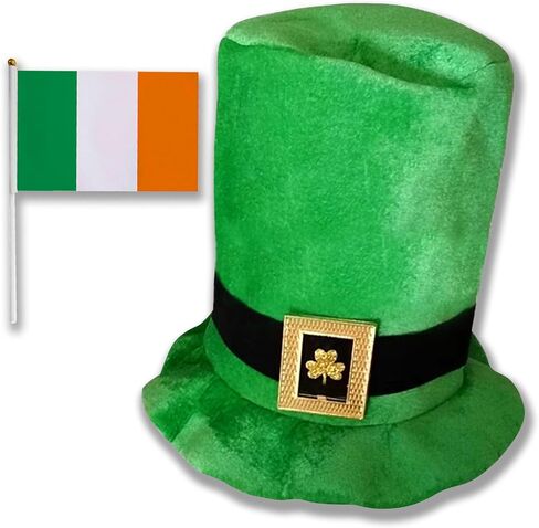 اكس جي جي اكس قبعة عيد القديس باتريك وعلم ايرلندي، حظ الايرلندية: قبعة مخملية خضراء للرجال والنساء - شامروك - ملابس مستوحاة للاحتفال بأناقة! in Kuwait
