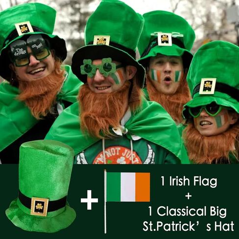 اكس جي جي اكس قبعة عيد القديس باتريك وعلم ايرلندي، حظ الايرلندية: قبعة مخملية خضراء للرجال والنساء - شامروك - ملابس مستوحاة للاحتفال بأناقة! in Kuwait