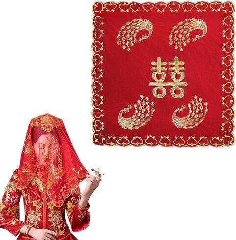 حجاب الزفاف الأحمر - حجاب الزفاف الأحمر الكلاسيكي - حجاب الزفاف الصيني للنساء قصير الزفاف - جمال الزفاف للعرائس العصريات - غطاء رأس إكسسوار دانتيل الزفاف للنساء in Kuwait