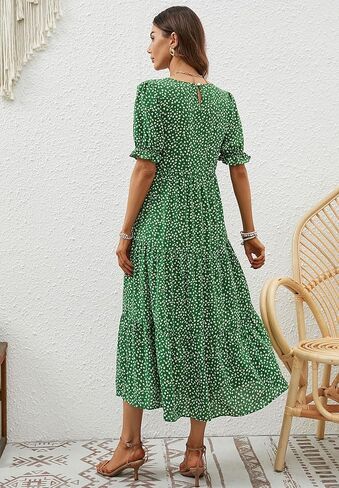 Naggoo Women's Summer Casual Boho Dress Floral Print Short Puff Sleeve Midi Beach Dresses in Kuwait