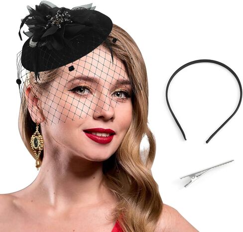 Bohend الفاسناتور قبعة زهرة ريشة الحجاب خمر ديربي القبعات الشاي حفل زفاف إكسسوارات الشعر مع أحجار الراين للنساء in Kuwait