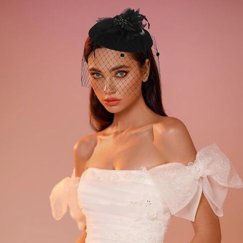 Bohend الفاسناتور قبعة زهرة ريشة الحجاب خمر ديربي القبعات الشاي حفل زفاف إكسسوارات الشعر مع أحجار الراين للنساء in Kuwait