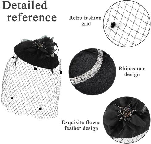 Bohend الفاسناتور قبعة زهرة ريشة الحجاب خمر ديربي القبعات الشاي حفل زفاف إكسسوارات الشعر مع أحجار الراين للنساء in Kuwait