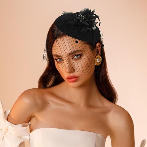 Bohend الفاسناتور قبعة زهرة ريشة الحجاب خمر ديربي القبعات الشاي حفل زفاف إكسسوارات الشعر مع أحجار الراين للنساء in Kuwait