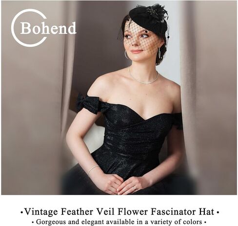 Bohend الفاسناتور قبعة زهرة ريشة الحجاب خمر ديربي القبعات الشاي حفل زفاف إكسسوارات الشعر مع أحجار الراين للنساء in Kuwait