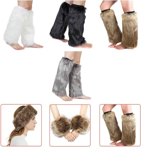 جوارب محبوكة من الفرو للنساء من Mersuii لتدفئة الساق من الفراء الغامض لتدفئة الساق الناعمة غطاء زينة يوم عيد الميلاد للركض والتزلج، 40 سم in Kuwait