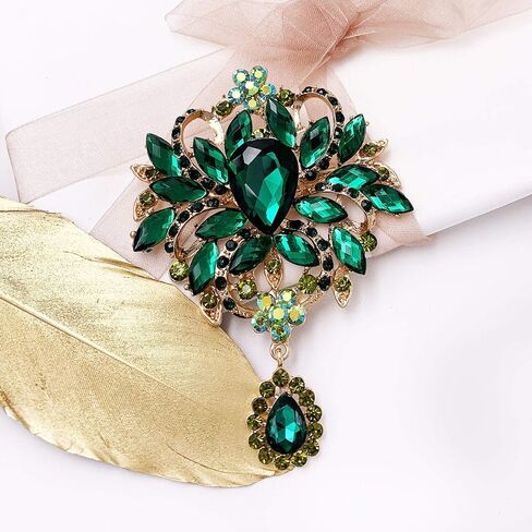 LAXPICOL Wedding Bridal Big Brown Crystal Rhinestone Bouquet Brooch Pin for Women Golden Tone in Saudi Arabia