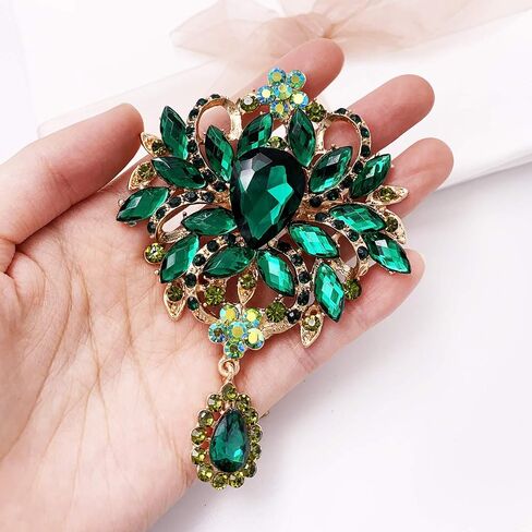 LAXPICOL Wedding Bridal Big Brown Crystal Rhinestone Bouquet Brooch Pin for Women Golden Tone in Saudi Arabia