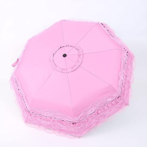 Ruoxian Unique Auto close/open Princess Lace Folding Umbrella Anti-uv Parasol sun rain umbrella sunshades with lace decoration compact enough to fit in tote bag prop for a Victorian mourning event Halloween freak show party with a lace hand bag in Saudi Arabia