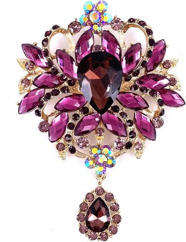 LAXPICOL Wedding Bridal Big Brown Crystal Rhinestone Bouquet Brooch Pin for Women Golden Tone in Saudi Arabia