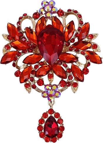 LAXPICOL Wedding Bridal Big Brown Crystal Rhinestone Bouquet Brooch Pin for Women Golden Tone in Saudi Arabia