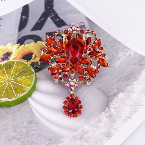 LAXPICOL Wedding Bridal Big Brown Crystal Rhinestone Bouquet Brooch Pin for Women Golden Tone in Saudi Arabia