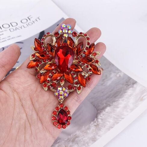 LAXPICOL Wedding Bridal Big Brown Crystal Rhinestone Bouquet Brooch Pin for Women Golden Tone in Saudi Arabia