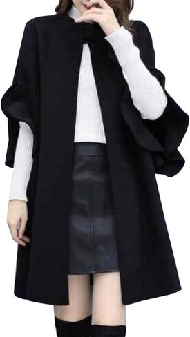 عباءة نسائية متوسطة الطول من Futurino معطف صوفي على شكل حرف a كيب سترة خارجية عباءة in Kuwait