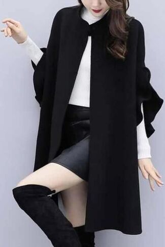 عباءة نسائية متوسطة الطول من Futurino معطف صوفي على شكل حرف a كيب سترة خارجية عباءة in Kuwait