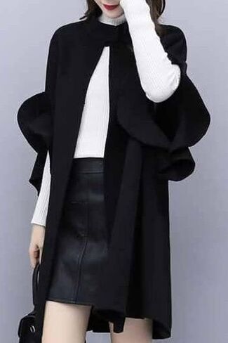 عباءة نسائية متوسطة الطول من Futurino معطف صوفي على شكل حرف a كيب سترة خارجية عباءة in Kuwait